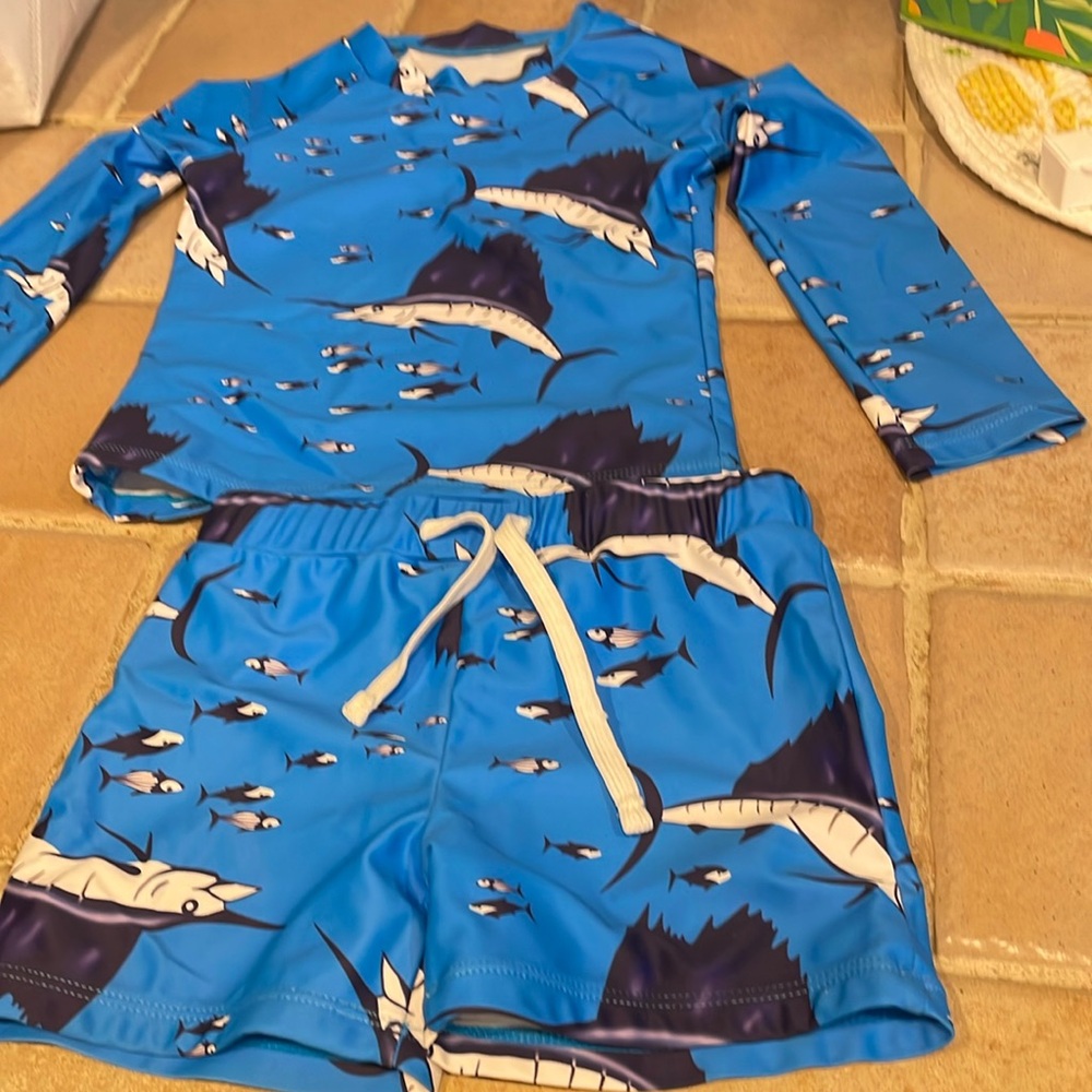 Blue Shark Print Swim Set